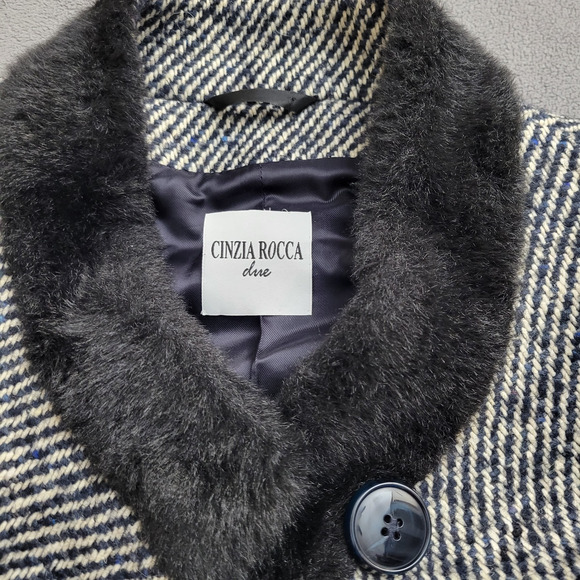 Cinzia Rocca Wool Coat Black Striped Size 8 Speckles Elegant Dinner in the City - Picture 3 of 16